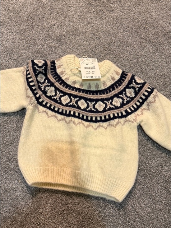 Zara Other - Zara Cream Fair Isle Kids Sweater with Navy Pattern